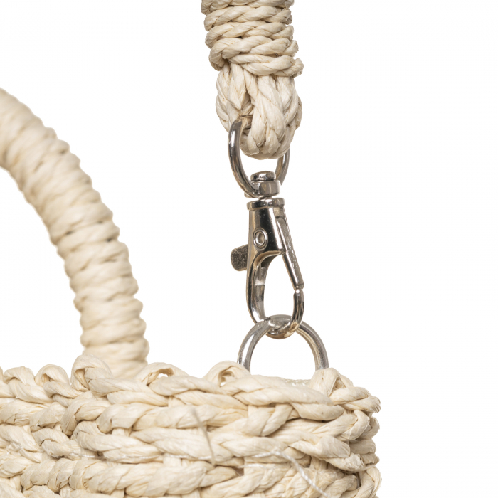 Geanta mica impletita crossbody, circulara cu manere rotunde, bej inchis [4]
