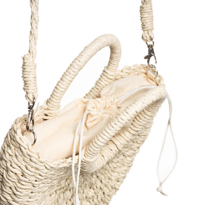 Geanta mica impletita crossbody, circulara cu manere rotunde, bej inchis [6]