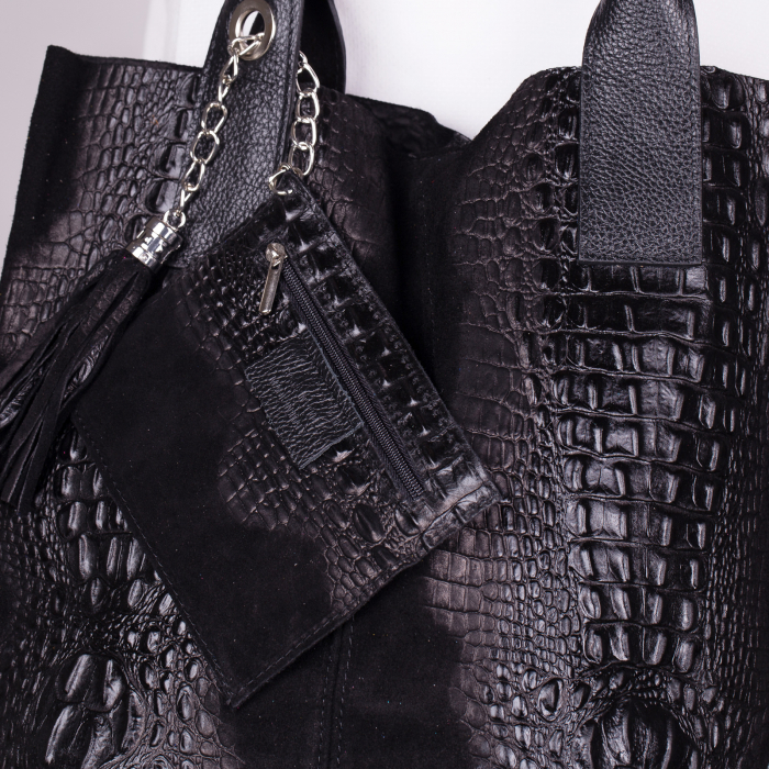 Geanta shopper neagra din piele intoarsa naturala [2]