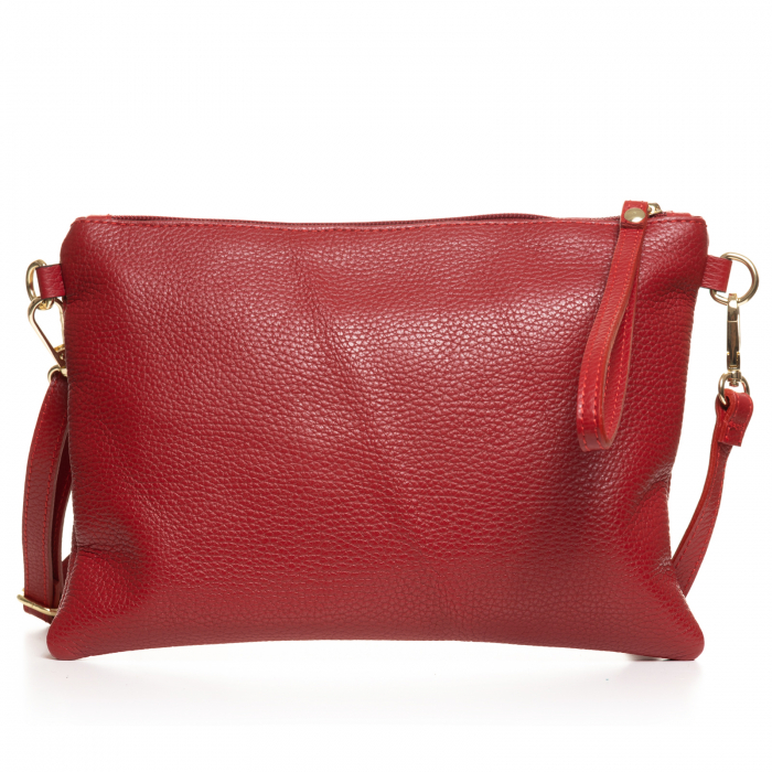 Geanta plic crossbody rosu inchis, din piele naturala