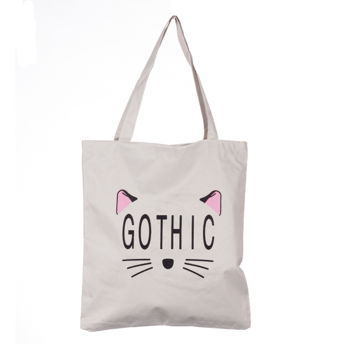 Geanta shopper din material textil, cu imprimeu grafic pisica Gothic