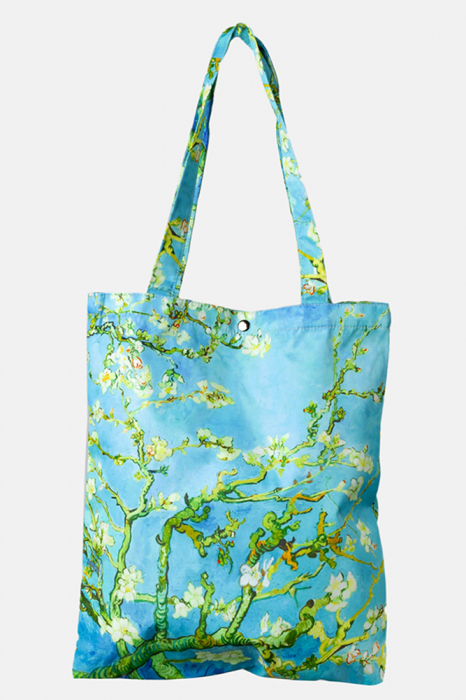 Geanta shopper din material textil, cu imprimeu inspirat din pictura " Migdal Inflorind" a lui Vincent Van Gogh [1]