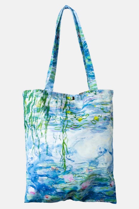 Geanta shopper din material textil, imprimata cu reproducere dupa Nuferii de Claude Monet shopika imagine noua 2022