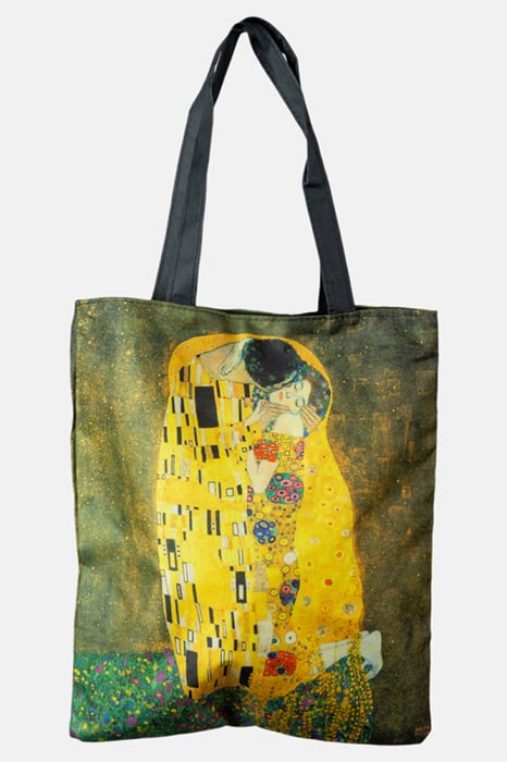 Geanta shopper din material textil, imprimata cu reproducere dupa Sarutul de Gustav Klimt