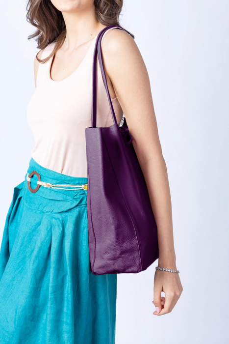 Geanta shopper din piele naturala, mov [2]