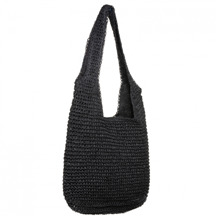 Geanta shopper impletita cu manere late, neagra [2]