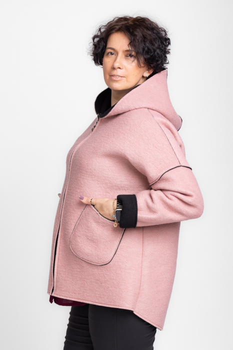 Jacheta din lana, plusata cu fleece, roz prafuit