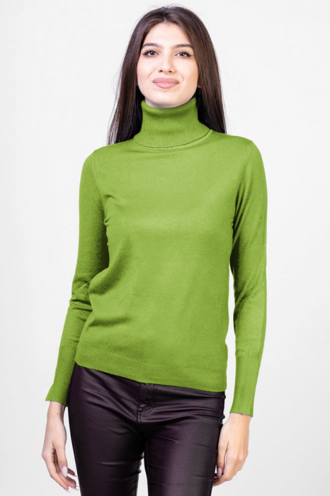 Helanca masura mai mare, din tricotaj cu guler inalt, verde olive