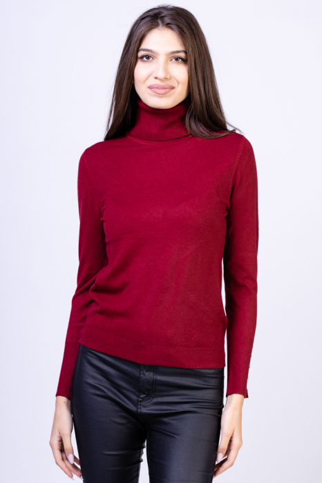 Helanca pulover cu guler inalt, cu cashmere, bordo