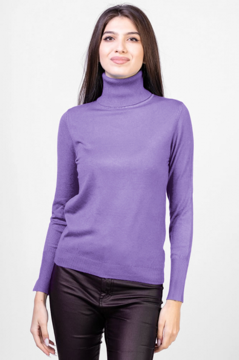 Helanca pulover cu guler inalt, cu cashmere, mov lavanda