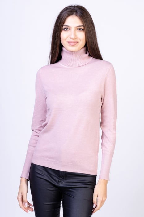 Helanca pulover cu guler inalt, cu cashmere, roz prafuit Cardigane imagine noua 2022