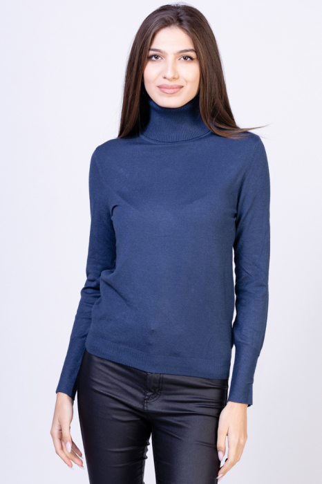 Helanca pulover cu guler inalt, masura mare, bleumarin bleumarin imagine noua 2022