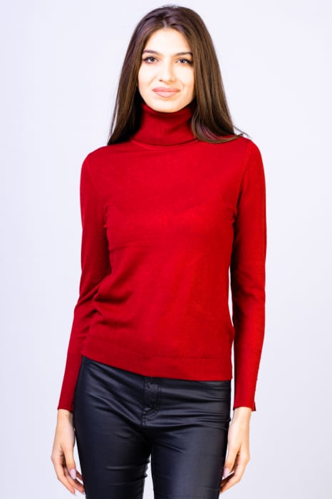 Helanca pulover cu guler inalt, masura mare, rosie shopika imagine noua 2022