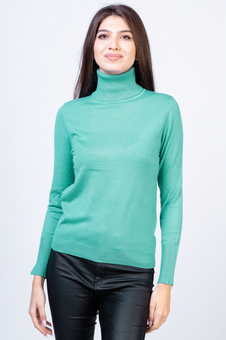 Helanca pulover cu guler inalt, masura mare, verde shopika imagine noua 2022