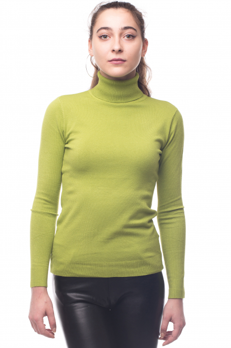 Helanca pulover cu guler inalt, verde fistic