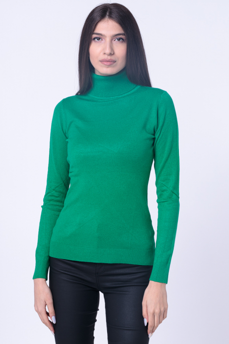 Helanca pulover cu guler inalt, verde smarald