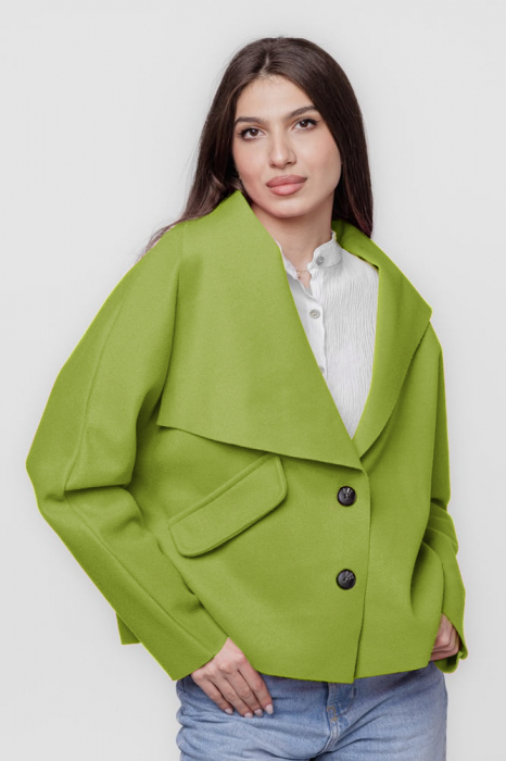 Jacheta scurta oversize, din stofa verde deschis