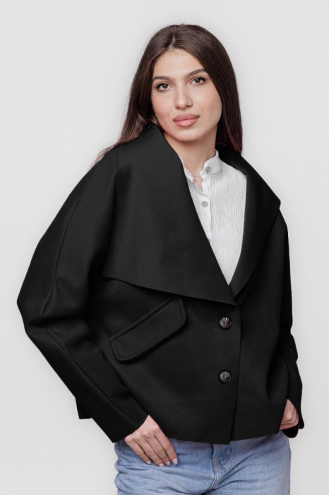 Jacheta scurta oversize, din stofa neagra