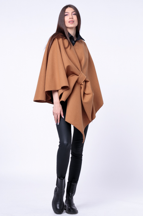 Jacheta trendy stil poncho, din stofa camel camel imagine noua 2022