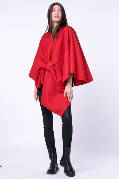 Jacheta trendy stil poncho, din stofa rosie din imagine noua 2022