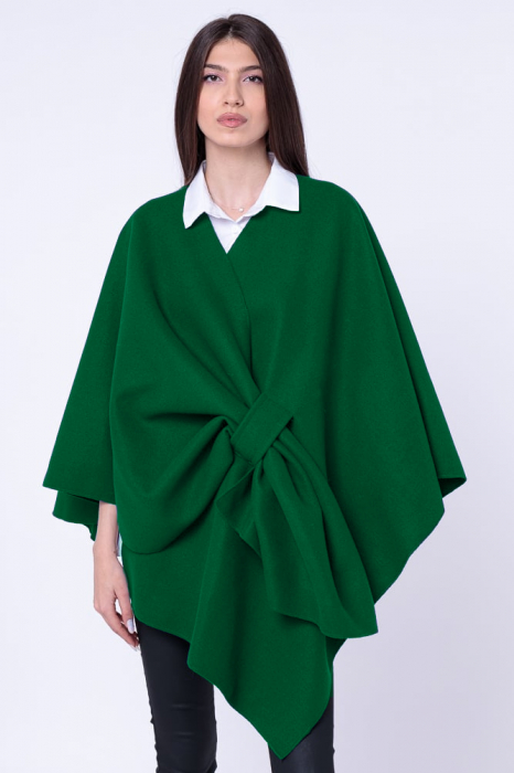 Jacheta trendy stil poncho, din stofa verde