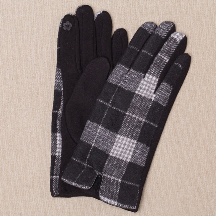 Manusi dama, textil cu fata ecosez predominant negru
