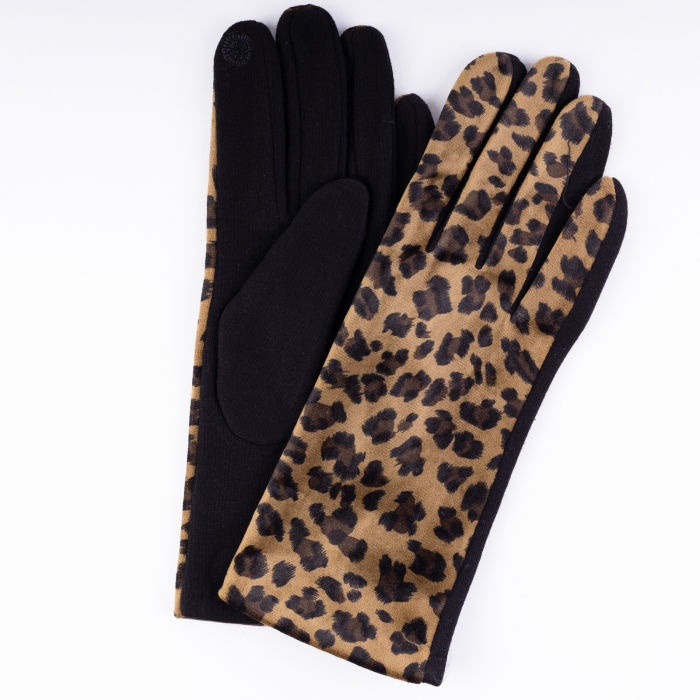 Manusi maro textil cu imitatie animal print cu aspect catifelat