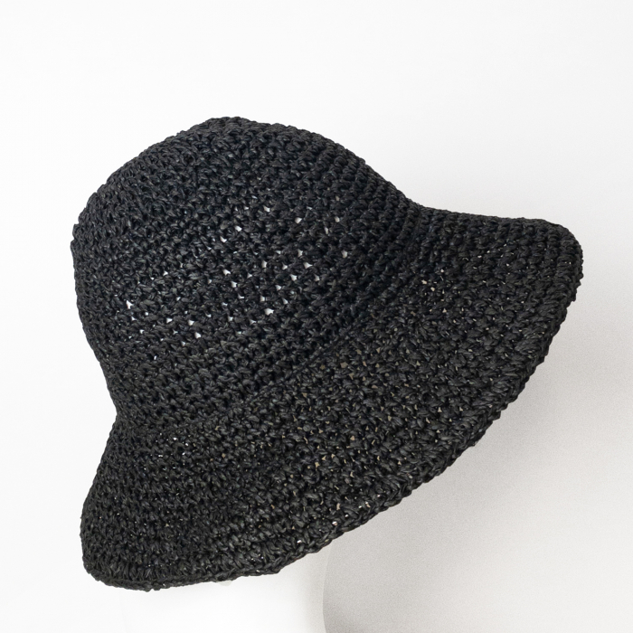 Palarie flexibila de paie impletita cu bor mare, neagra