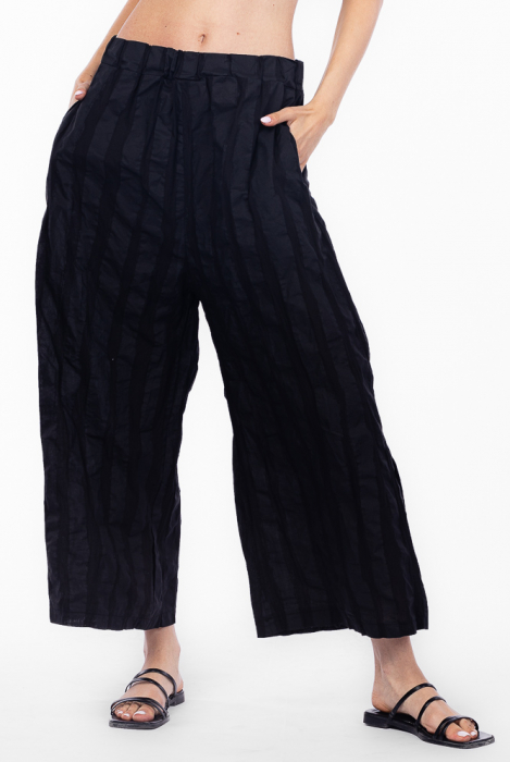 Pantaloni de vara din bumbac creponat, stil japonez, negri