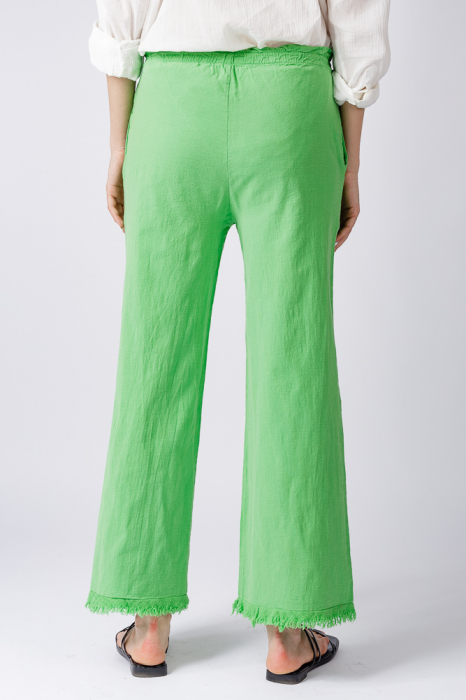 Pantaloni de vara din in si bumbac cu franjuri mici, verde deschis [5]