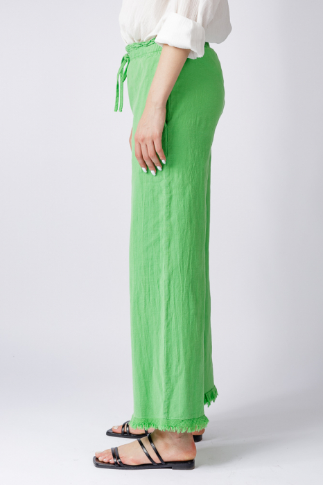 Pantaloni de vara din in si bumbac cu franjuri mici, verde deschis [4]