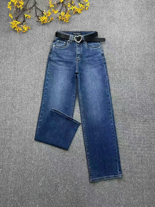 Pantaloni jeans denim CUDI, croiala dreapta, cu curea inclusa