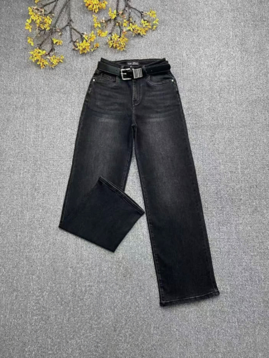 Pantaloni jeans negru CUDI, croiala dreapta, cu curea inclusa - Copie