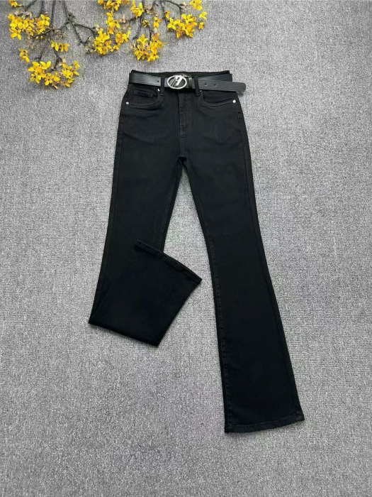 Pantaloni jeans negru CUDI, croiala evazata, cu curea inclusa
