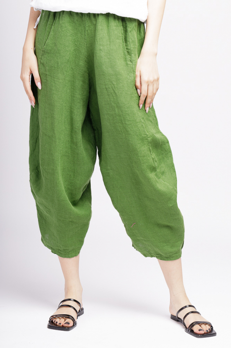 Pantaloni salvari din in, verde olive din imagine noua 2022