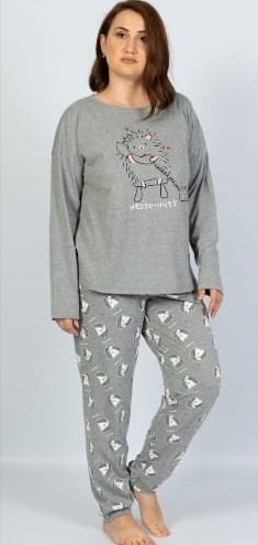 Pijama batal din bumbac doua piese cu imprimeu Arici fond gri shopika imagine noua 2022