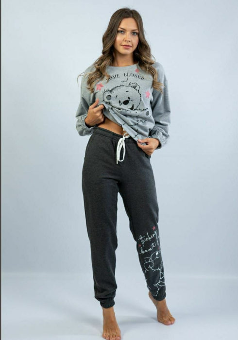 Pijama vatuita din bumbac doua piese cu imprimeu teddy bear 