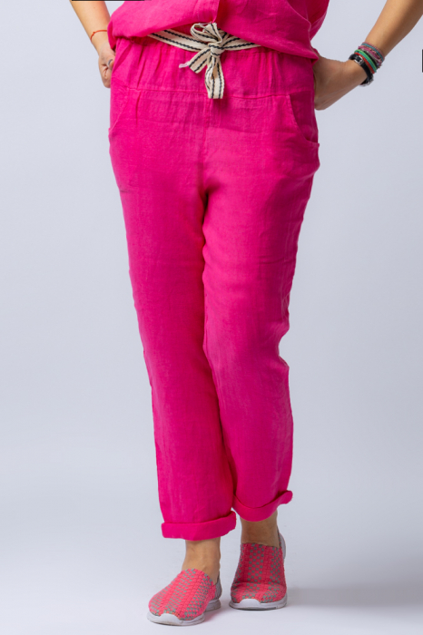 Pantaloni casual fucsia, din in
