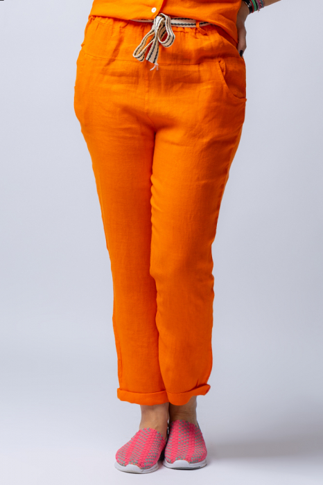 Pantaloni casual portocalii, din in