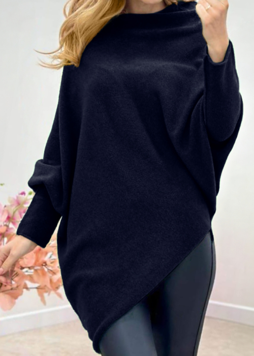 Pulover superversatil cu maneca fluture si colt din vascoza, bleumarin