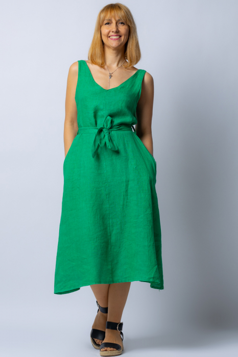 Rochie verde, tip maiou, cordon in talie, din in