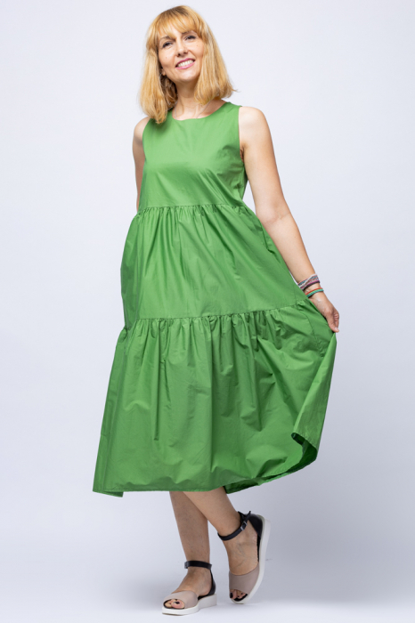 Rochie de vara verde cu volane, din poplin