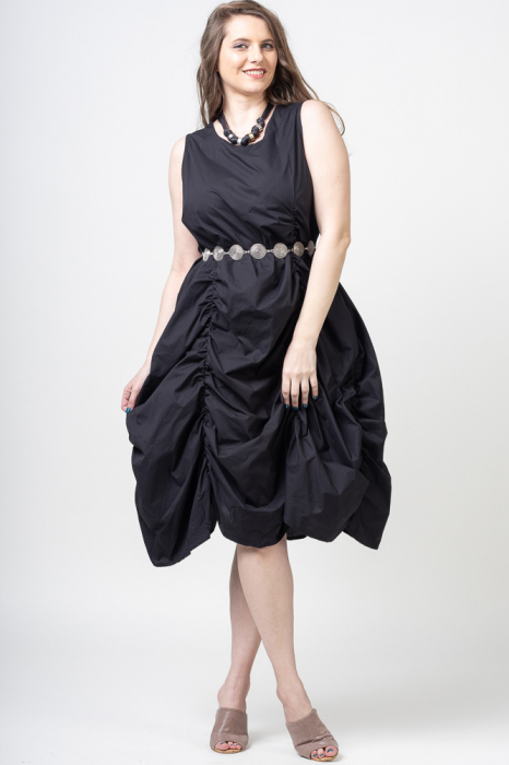 Rochie spectaculoasa neagra, din poplin satinat, cu falduri