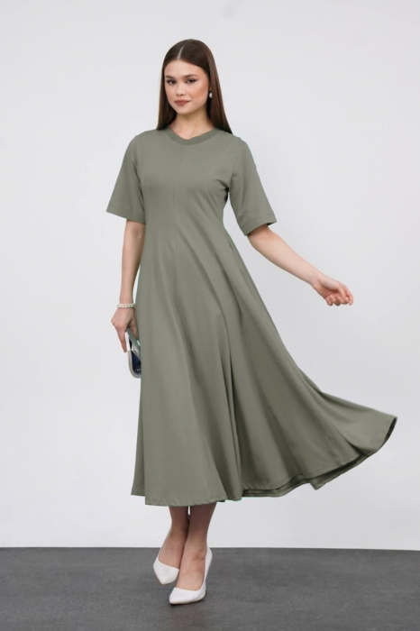 Rochie ampla, lunga clos, din jerseu de bumbac, kaki
