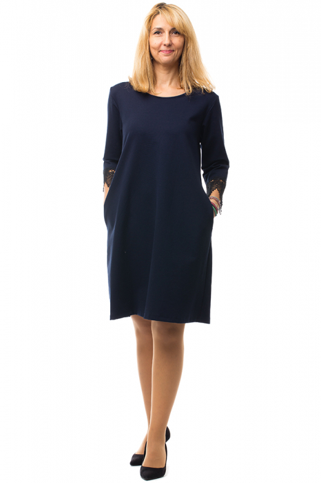 Rochie bleumarin office din tricot plin