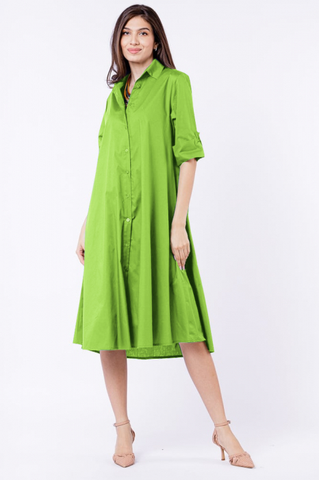 Rochie camasa din poplin de bumbac, verde oliv