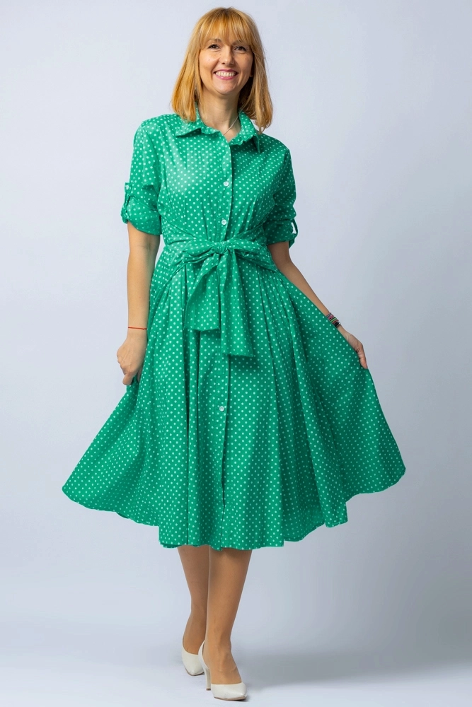 Rochie camasa verde cu bulinute, din tesatura fina de bumbac [1]