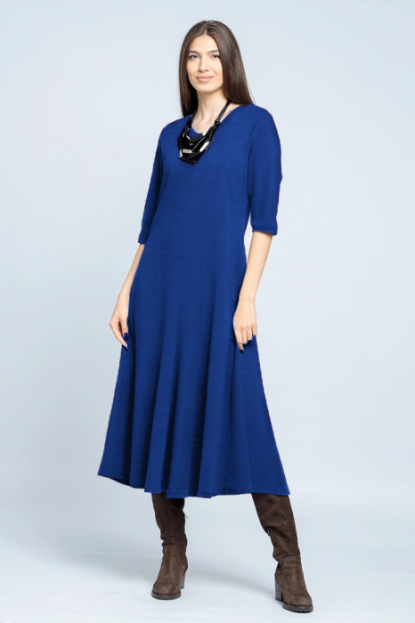 Rochie cambrata din tricot de vascoza, albastru electric