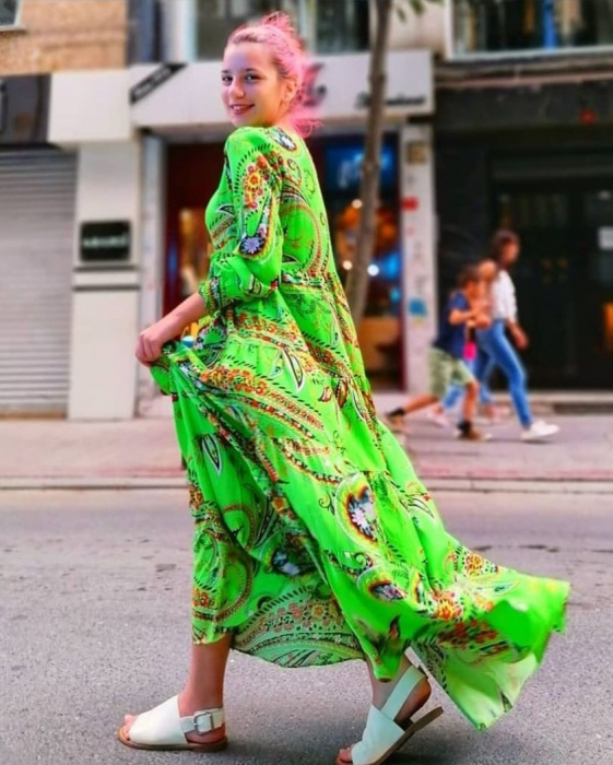 Rochie verde cu volane si imprimeu floral