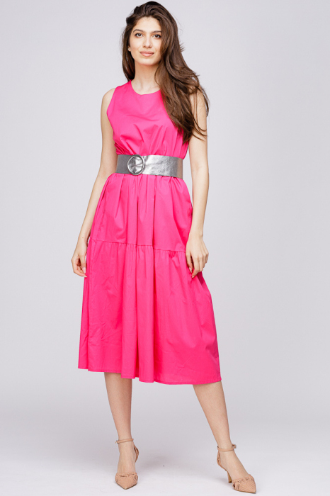 Rochie de vara fucsia cu volane, din poplin